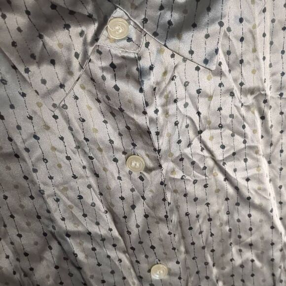 Vintage Alfani Green Gray Polka Dot Green 100% Silk Button Front Women's Small 6 - Picture 5 of 8